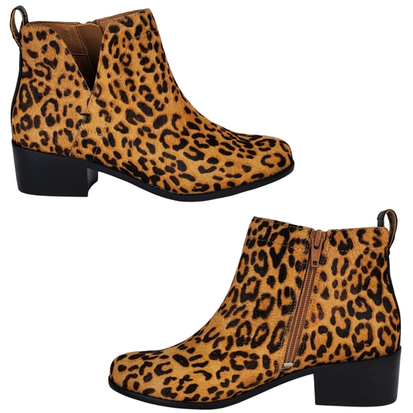 New Vionic clara leopard calf hair v cut out water resistant ankle boots tan - Picture 3 of 16